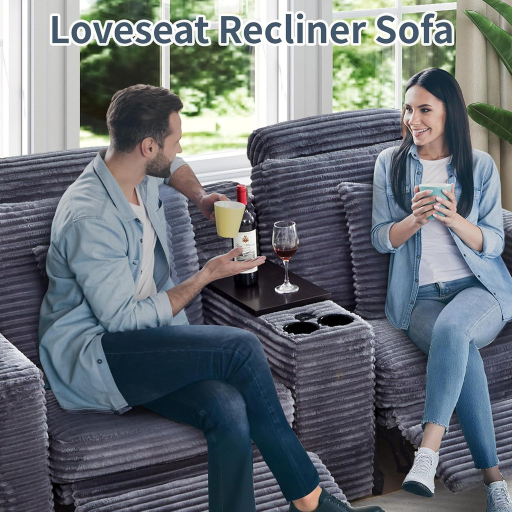 LEVNARY Modular Lift-Top Console with USB Charging and Cup Holders, Center Storage Module for Modular Reclining Sofa (Gray)