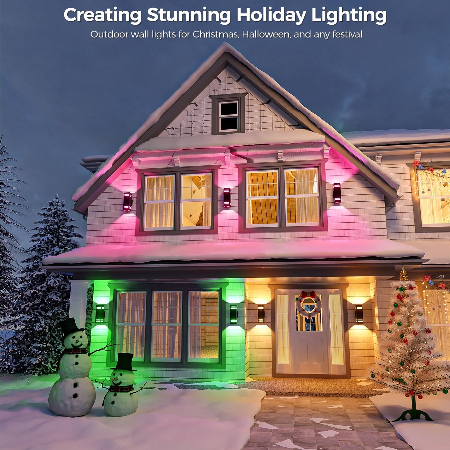 KIZON Modern Smart Porch Lights RGBCW, Dusk to Dawn Outdoor Lights Color Changing App Control with Remote, Dimmable WiFi Up and Down Lights Outdoor Sconce for House Theater Garage, ETL Listed, 2 Pack