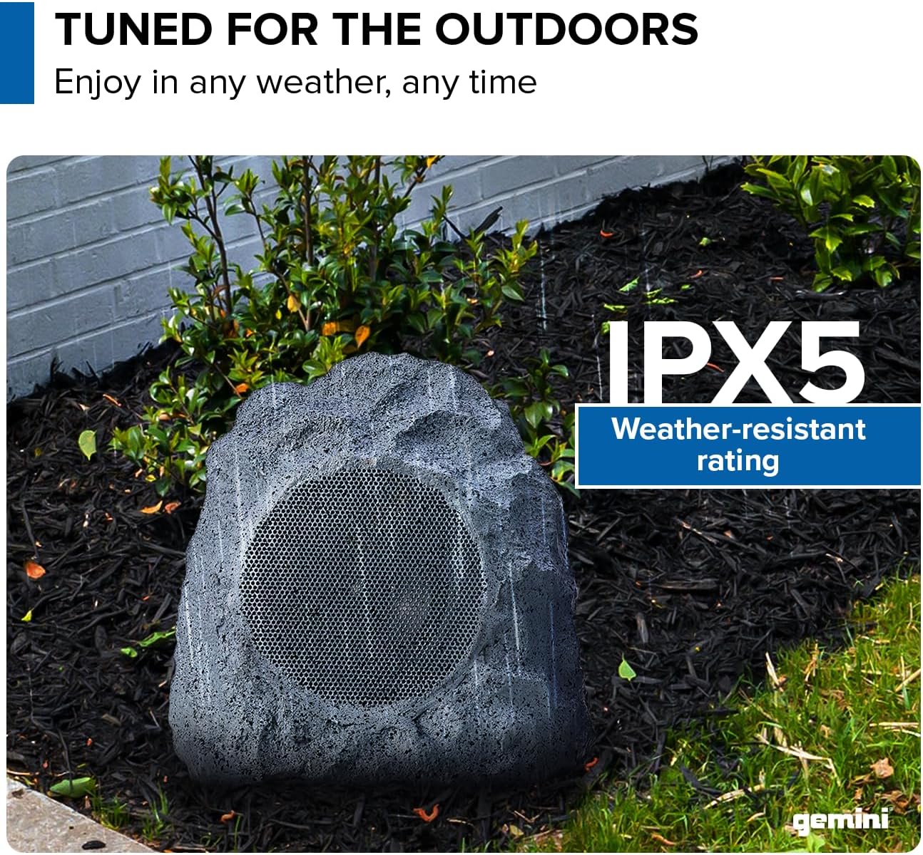 Gemini Sound Rechargeable Bluetooth Wireless Rock Speakers (Pair), IPX5 Weatherproof, TWS Stereo Linking, 10-Hr Battery, 4” Driver for Patio & Garden Outdoor Audio (GHRK-400-PR)