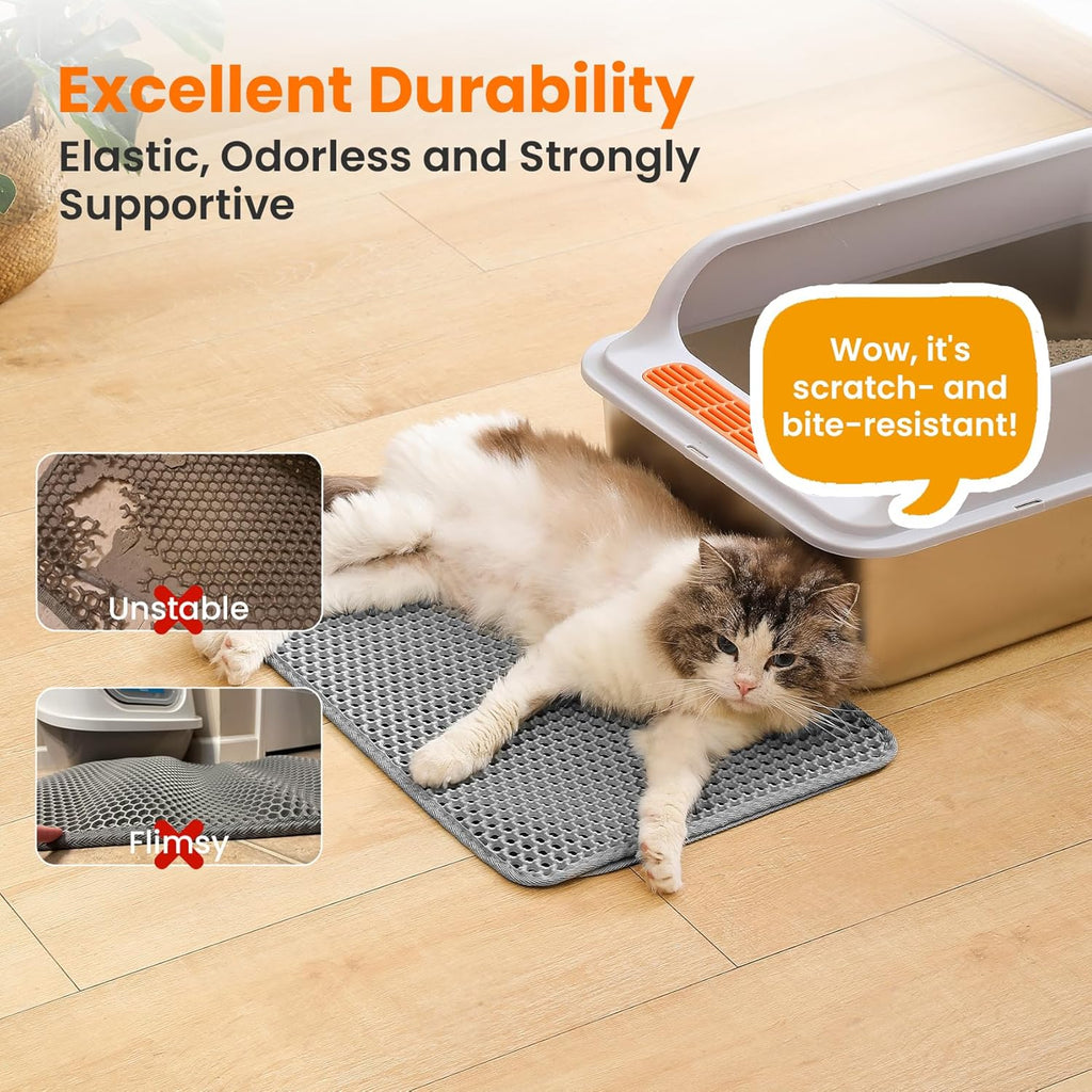 Small Cat Litter Mat, 20x14’’ Double Layer Honeycomb Cat Litter Box Mat, Non Slip Waterproof Urine Proof Litter Trapping Mat for Floor, Kitty Litter Pad, Indoor Pet Supplies, Gray