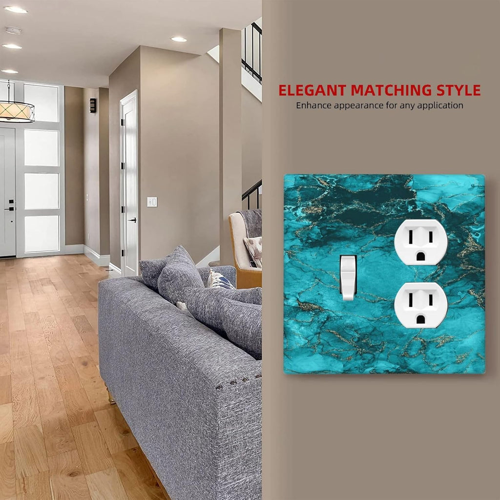 Decorative Outlet Covers Modern Abstract Turquoise Blue Marble Texture 2 Gang Wall Plate Single Toggle Duplex Combo Light Switch Covers Switch Plate Cover for Bathroom Home Decor