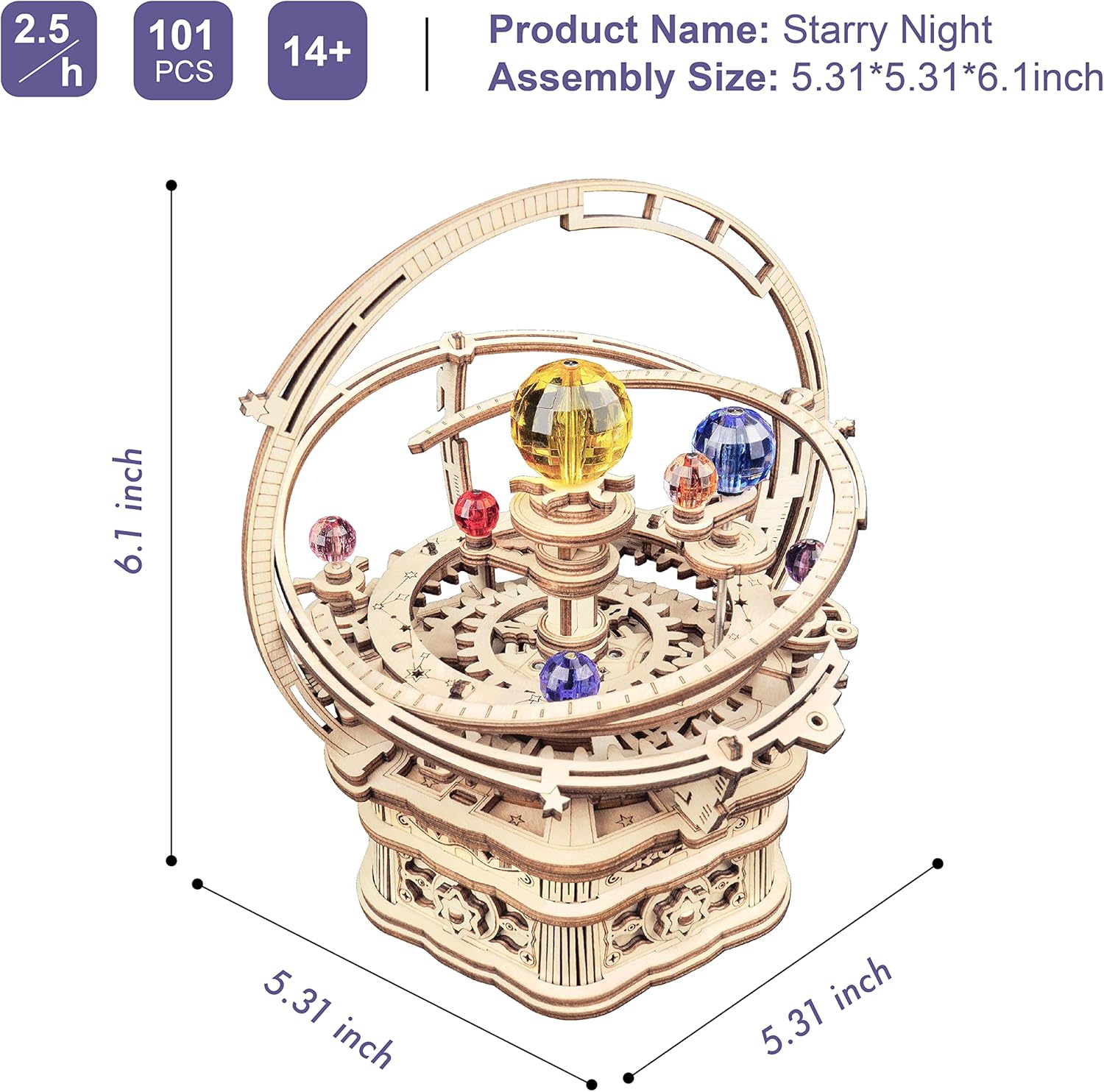 RoWood Music Box 3D Puzzles for Adults, DIY Wooden Mechanical Building Model Kits, Gift for Adult on Birthday/Christmas - Starry Night