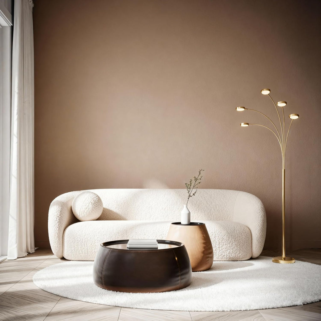 Brightech Orion Arc Floor Lamp for Living Room, Tree Floor Lamp with 5 Adjustable Arms, Multi-Head Standing Lamp with Flexible Rotating LED Lights for Bedroom, Dorm - Bright Hanging Lighting - Brass
