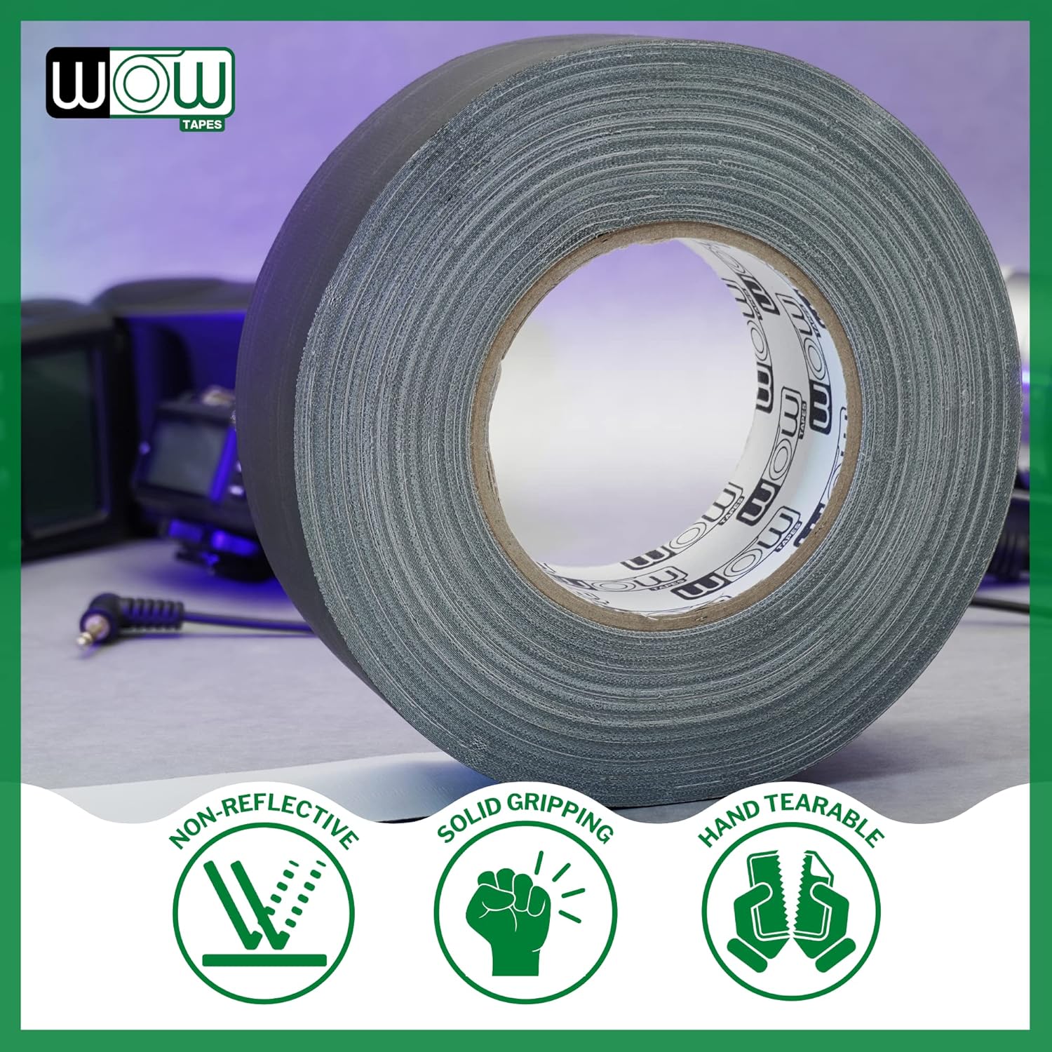 Wow Gaffers Tape 2 Inch Black - 50 Yards, Residue Free, Non-Reflective & Heavy-Duty - Professional Grade Gaff Tape - Ideal for Photography Backdrop, Cables, Cords & Floor Taping