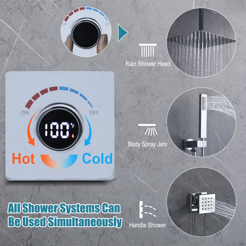 Digital Display Shower Valve Shower Valve Single Way Shower Diverter Valve Shower Mixing Valve Can Use All the Time Polished Chrome