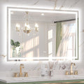 Keonjinn 55" x 36" LED Mirror, Frontlit & Backlit Bathroom Mirror, Oversized, Tempered Glass, Energy-Saving, Anti-Fog, Warm/Neutral/White Lights, Stepless Dimmable, UL-Listed LED Driver