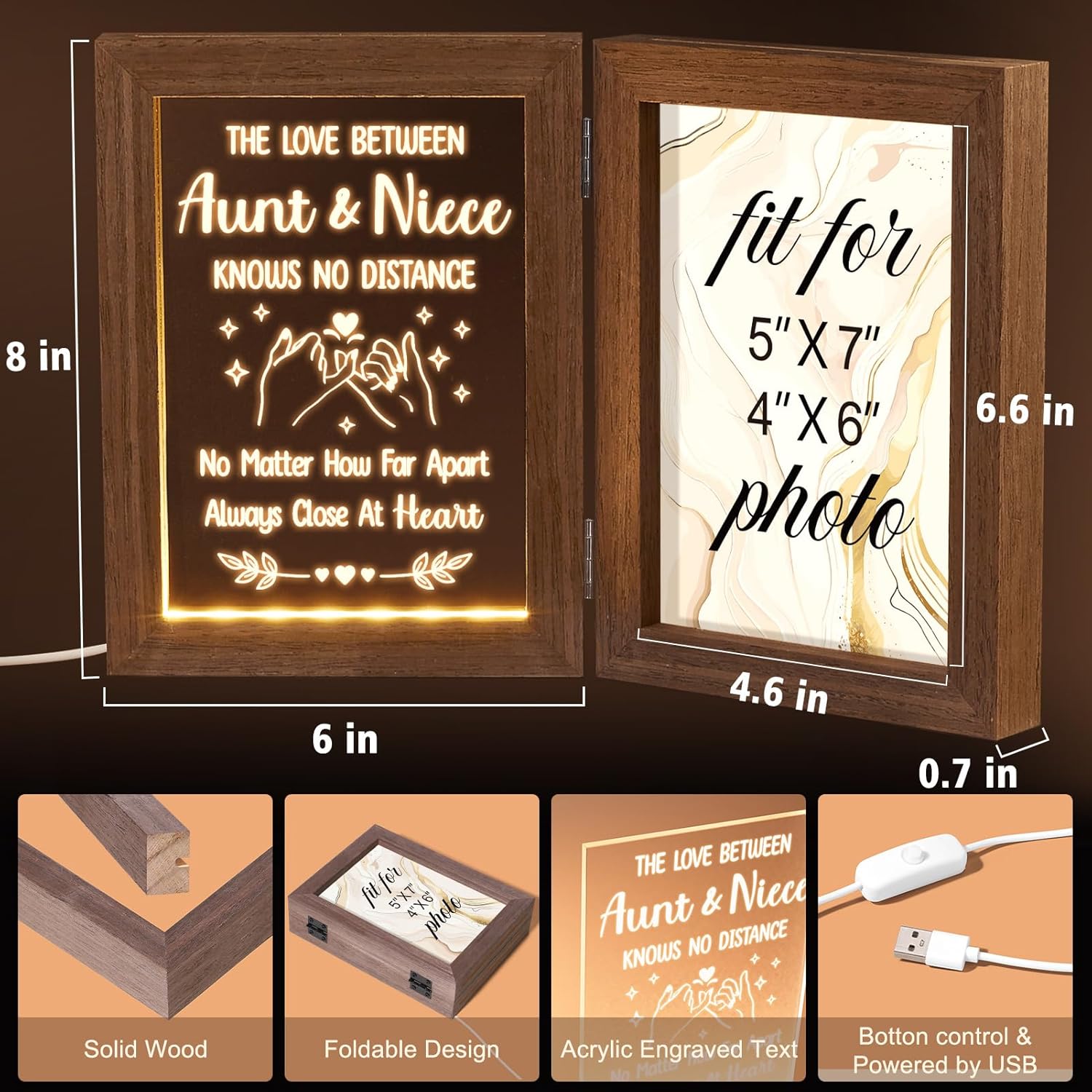 Tiblue Christmas Gifts for Aunt Gifts from Niece Nephew, Engraved Night Light with Aunt Picture Frame, Best Auntie Ever Auntie Gift Aunts Birthday Gift for Women- Holds 5x7 Photos