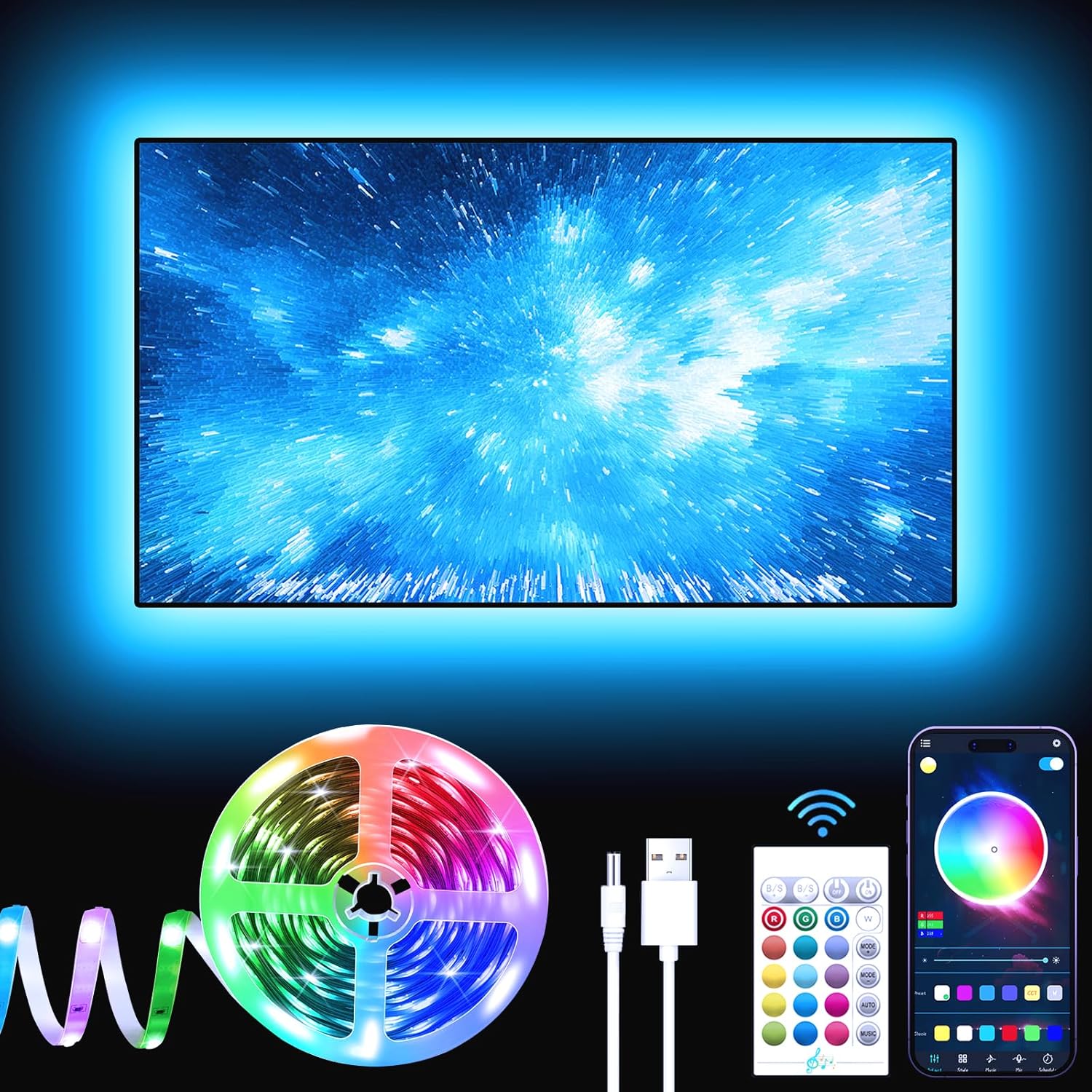 GIPOYENT TV LED Lights, 13.1Ft LED Lights for 40-65 Inch, TV Behind with Bluetooth Function - RGB Color Changing Light Strip for Home Theater(13.1ft)