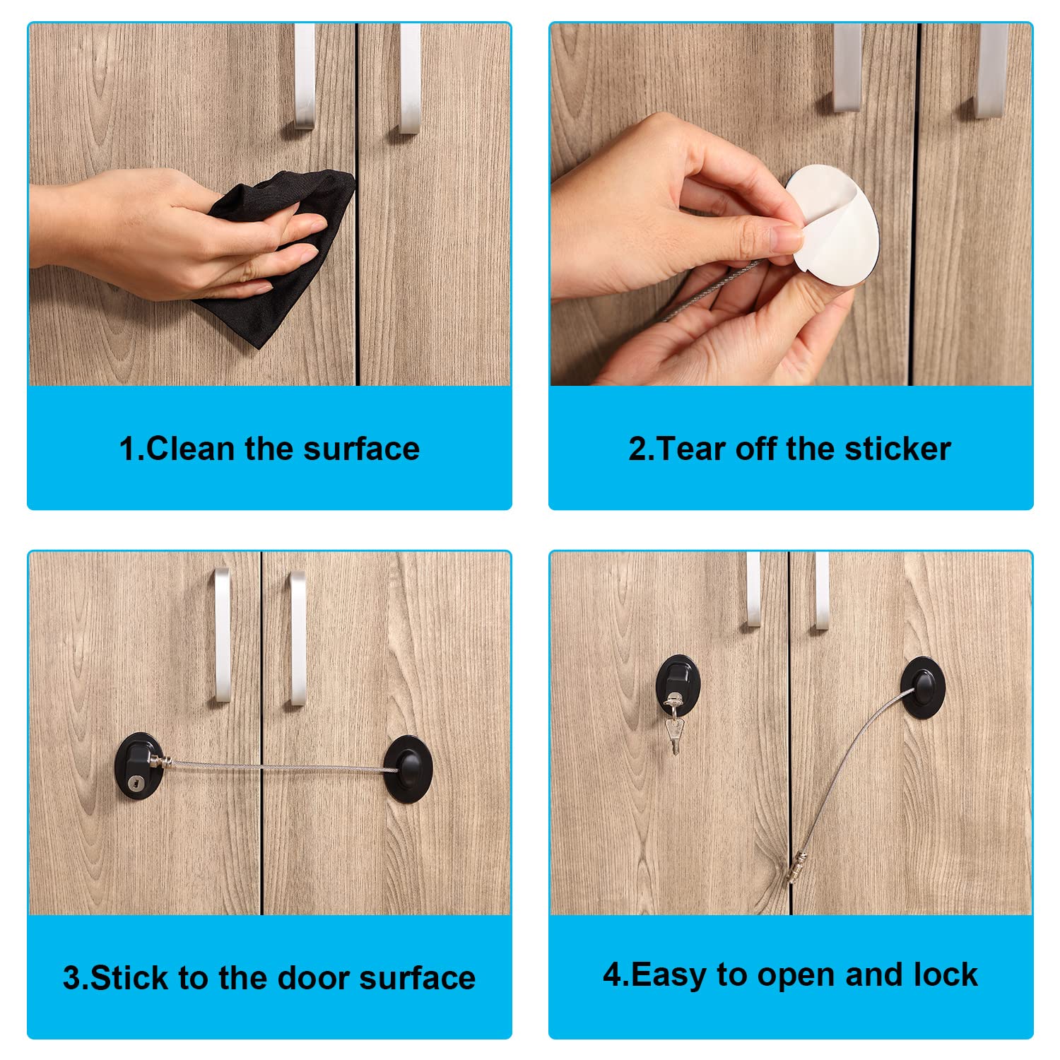 Hotop 4 Pack Cabinet Locks with Keys Mini Fridge Refrigerator Locks for Kids Toddlers Self Adhesive Child and Baby Proofing Safety for Deep Freezer Drawers Doors Latch(White and Black)