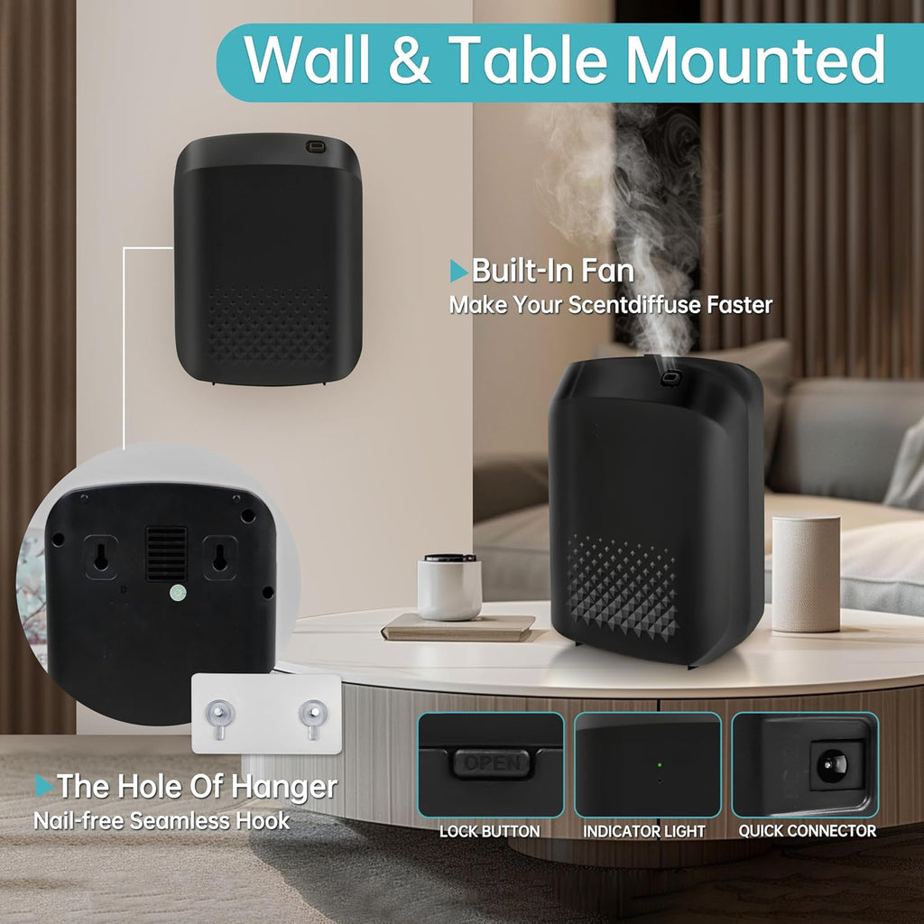 WiFi Smart Scent Air Machine for Home, App Control Waterless Essential Oil Diffuser, 1500 Sq.Ft Cold Air Diffusion System, 400ml Hotel Collection Diffuser for Large Room, Office (Black)