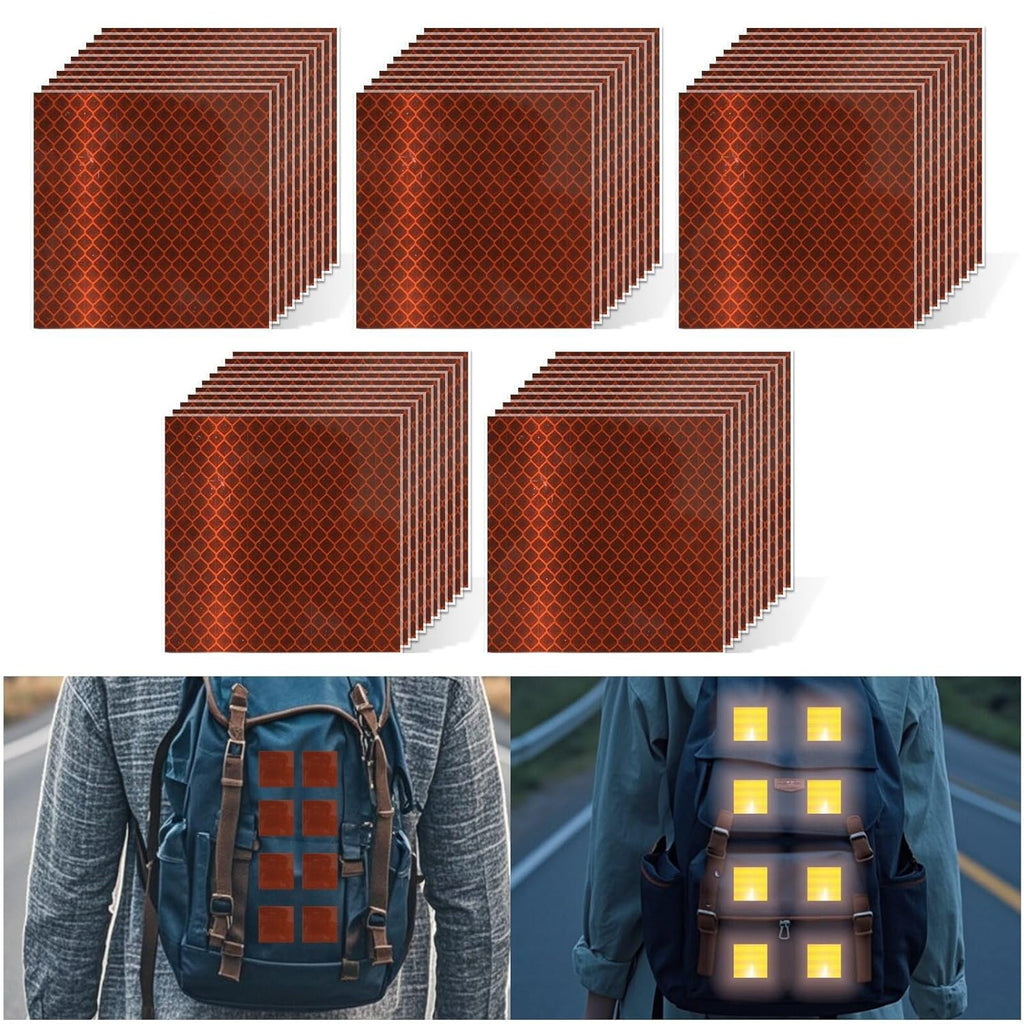 Non Fading Brown Reflective Stickers 3 inch X 3 inch, Outdoor Waterproof High Visibility Warning Safety Adhesive Reflector Tape (50 Pcs)