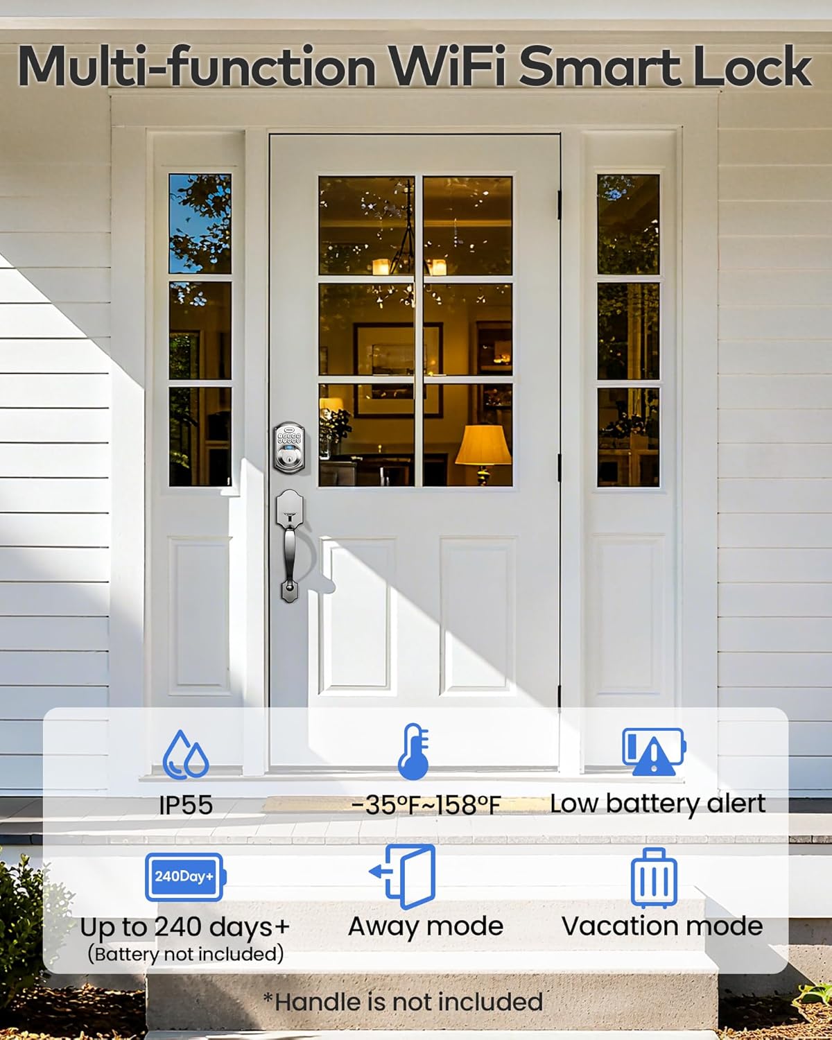 TEEHO TE012W WiFi Smart Lock, Fingerprint Door Lock with Built-in Wi-Fi, Keyless Entry Keypad Smart Deadbolt, App Remote Control, Alexa Compatible, IP55 Waterproof for Front Door – Satin Nickel