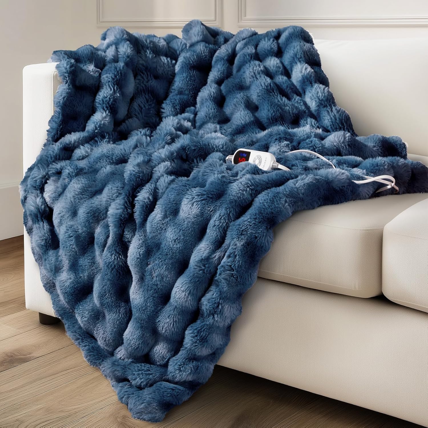 Electric Heated Blanket for Girls & Women, Soft & Luxurious, Faux Rabbit Fur Heating Throw Blankets, 6 Heat Settings, Overheat Protection, Quick Heating, Memory Function, Gift-Ready Design, 50"x60"