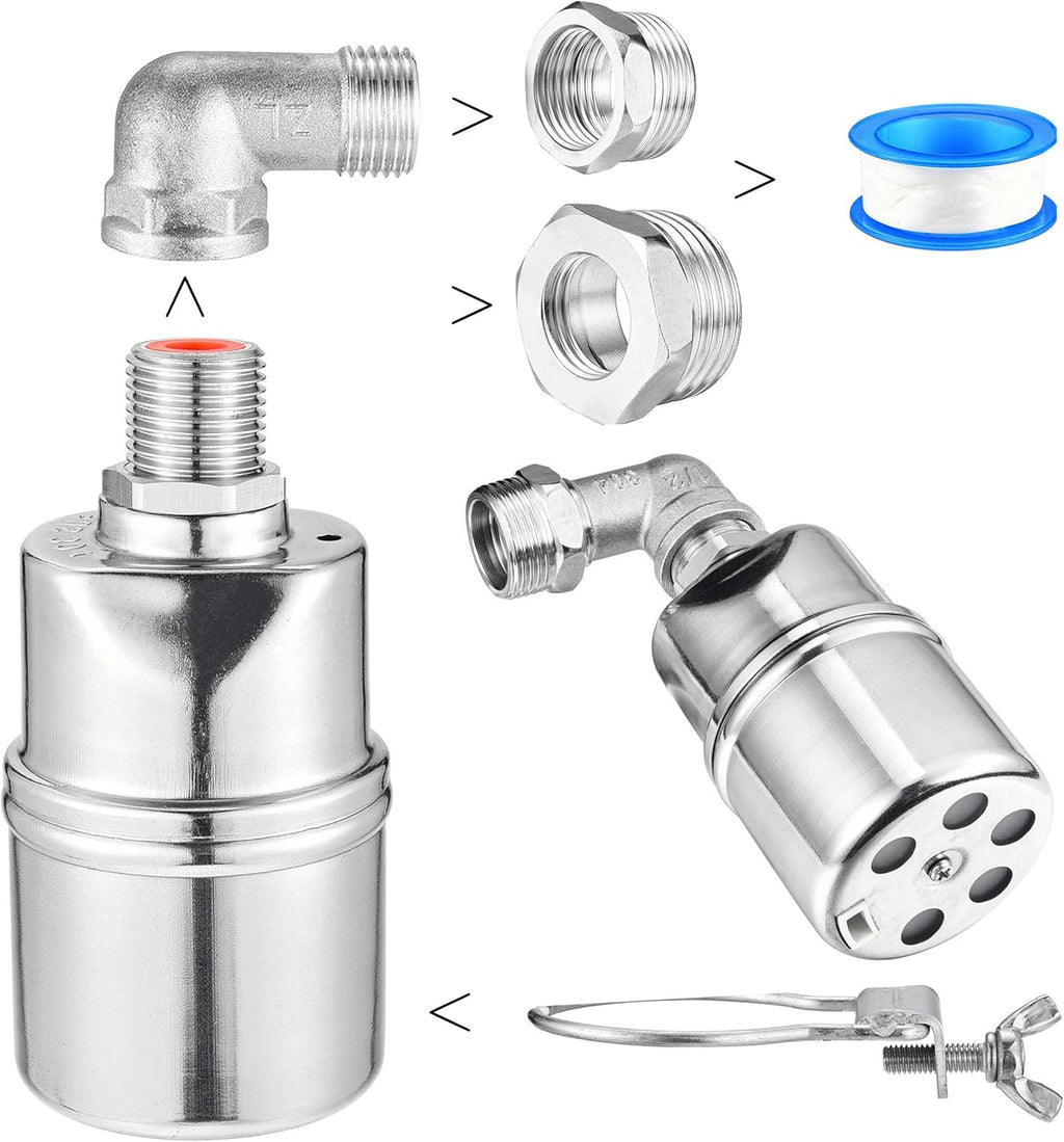 Mornajina 1/2" 3/4" 1" Automatic Float Valve, 304 Stainless Steel Fully Automatic Water Level Control Float Valve, Auto Shut Off Ball Mini Float Valve for Pool, Fish Tank, Livestock Troughs, Pond