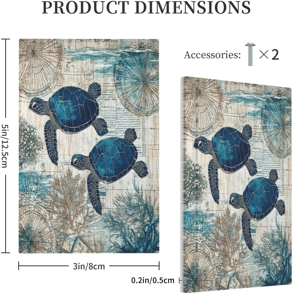 Blue Green Sea Turtle Tropical Ocean Coral Nautical Map Light Switch Cover Plate 1 Gang No Device Blank Electrical Wall Plates Faceplate Decorative Switch Plate For Bed Room Bathroom Decor