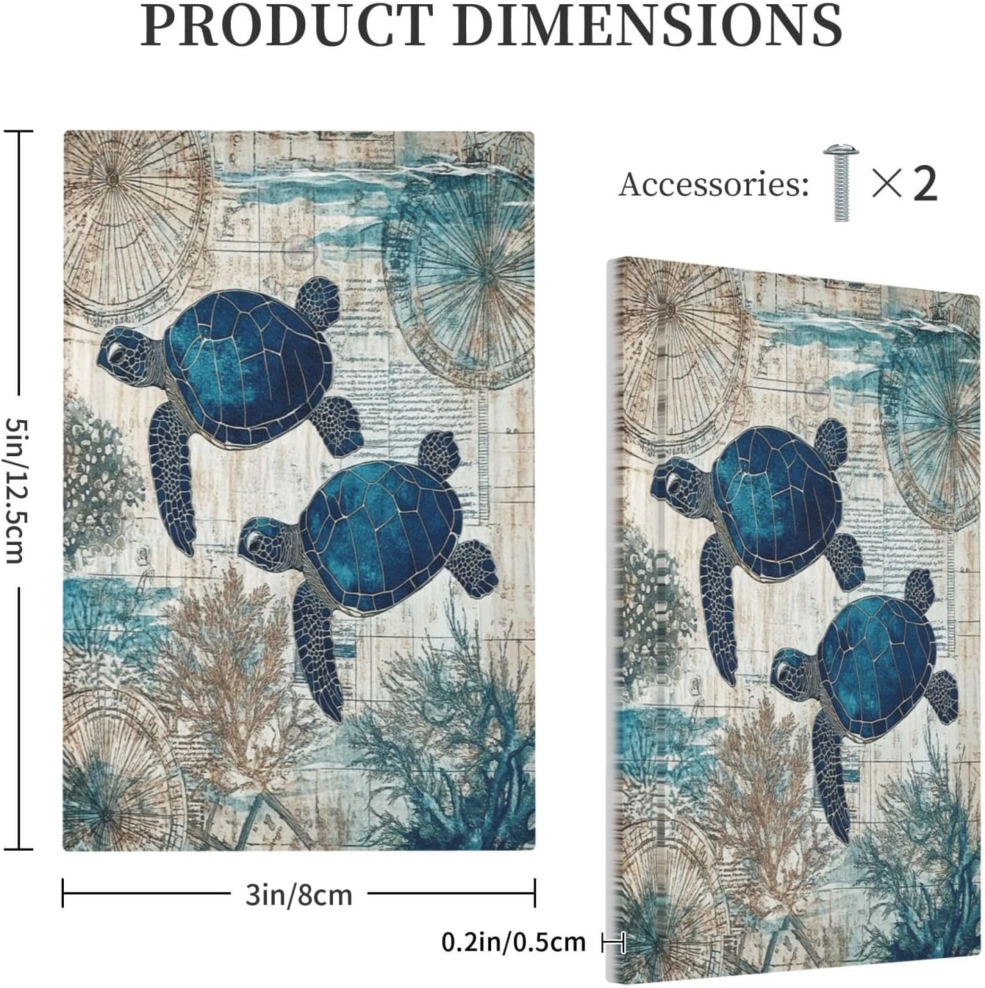 Blue Green Sea Turtle Tropical Ocean Coral Nautical Map Light Switch Cover Plate 1 Gang No Device Blank Electrical Wall Plates Faceplate Decorative Switch Plate For Bed Room Bathroom Decor