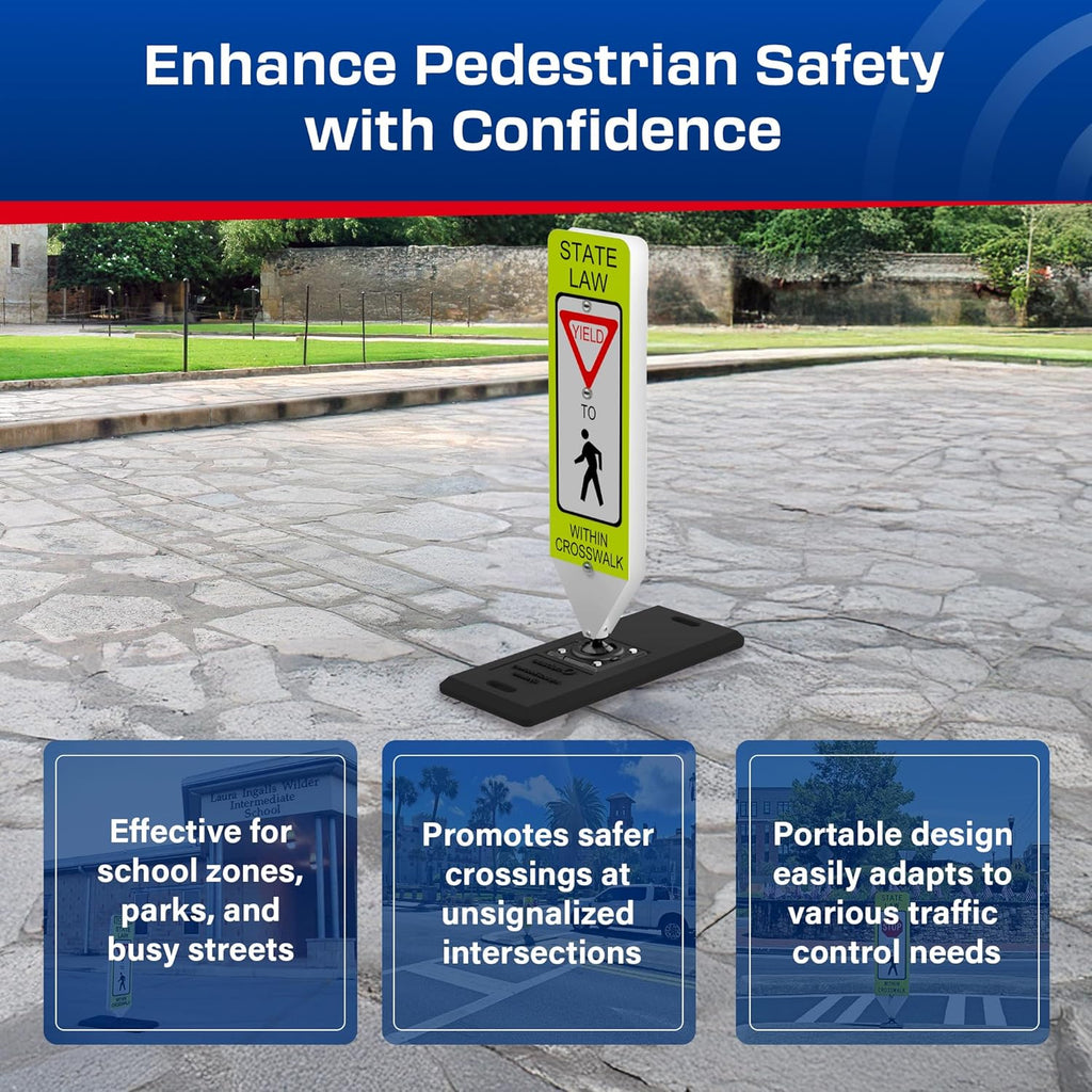 Impact Recovery - In-Street Pedestrian Crossing Signs - Street Sign - Road Safety Yield Sign with Portable Base