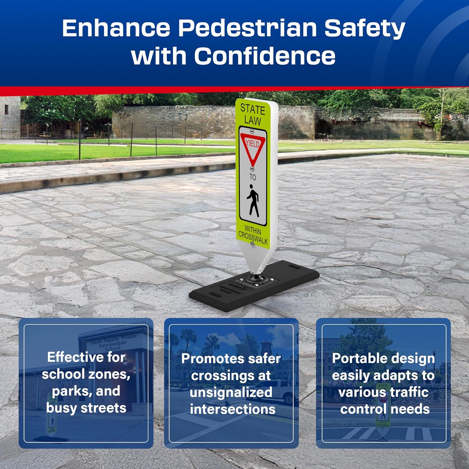 Impact Recovery - In-Street Pedestrian Crossing Signs - Street Sign - Road Safety Yield Sign with Portable Base