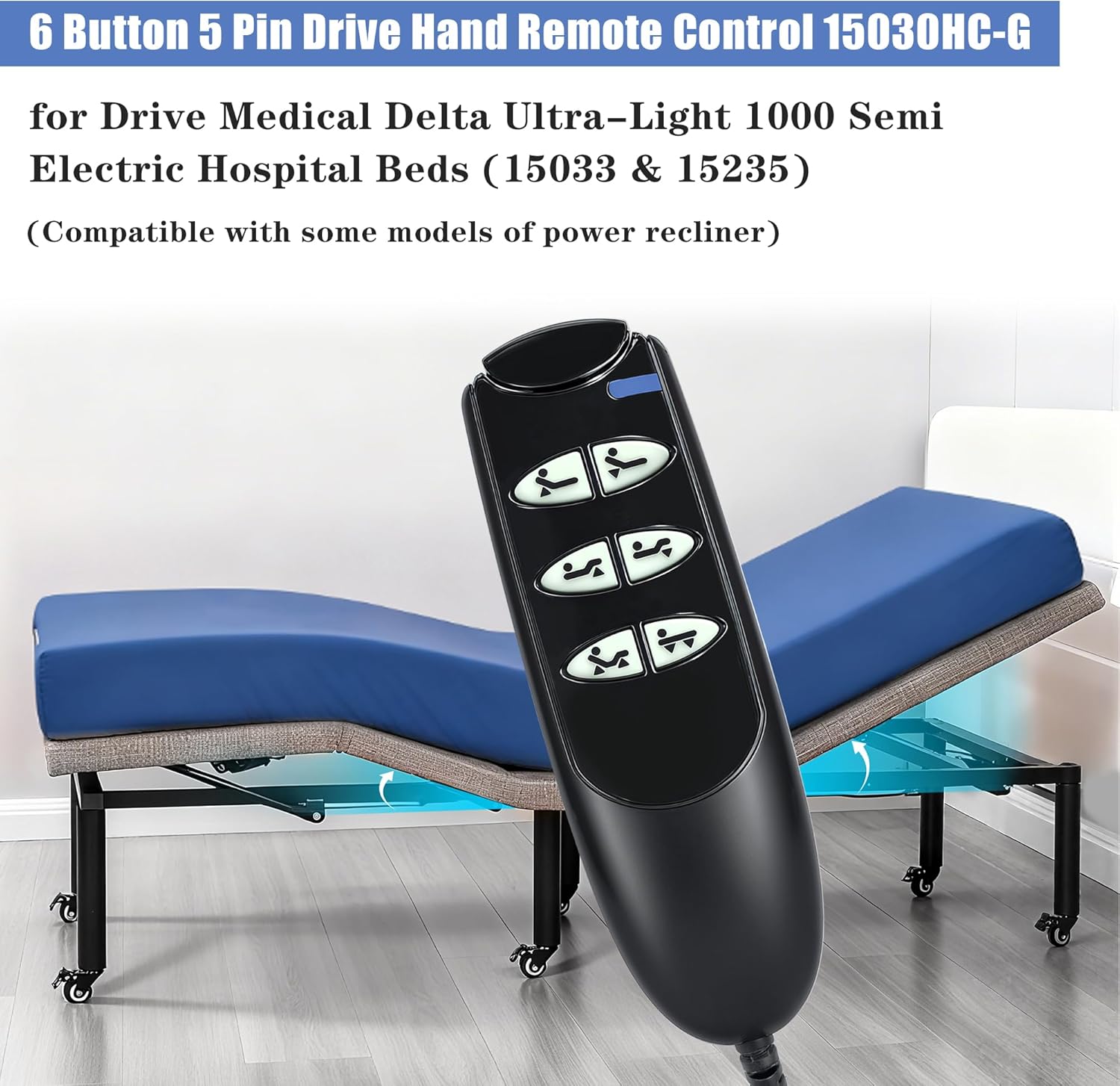 6 Button 5 Pin Remote Hand Control Handset for Electric Hospital Beds Model 15030 and Drive Medical Delta Ultra Light 1000 Semi