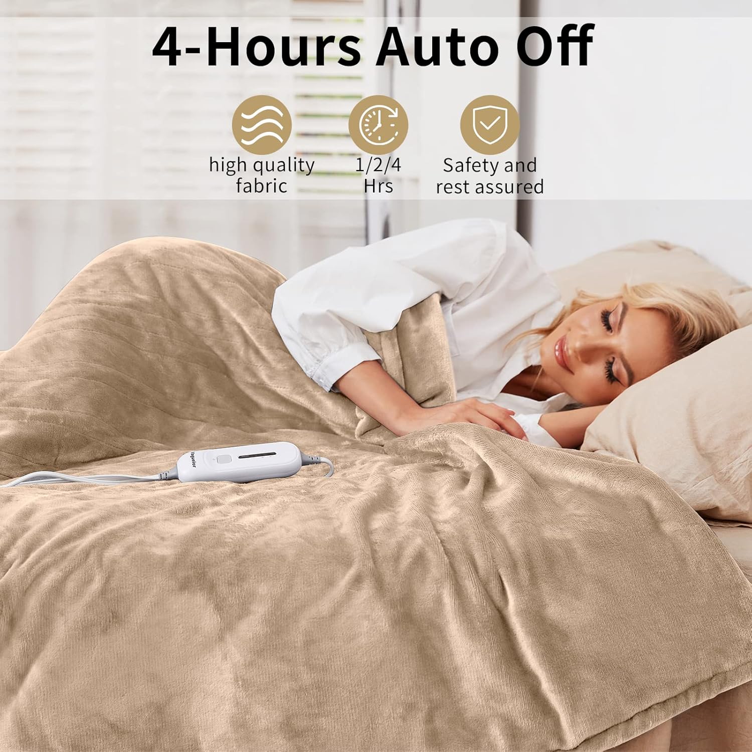 Vagueior Electric Heated Blanket Full Size 50'' x 60'',Extra-Warm Lightweight Cozy Luxury Electric Blanket Machine Washable with 3 Heating Levels Auto-Off Machine Washable,ETL Certification - Beige
