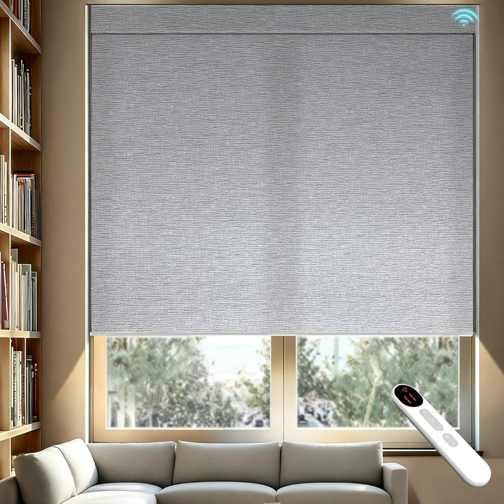 Smart Motorized Blinds – 70% Blackout Roller Shades with Remote, Alexa/Google Home/Siri Control, Matter Compatible, Wireless Rechargeable Battery, Custom Sizes for Windows & Sliding Doors