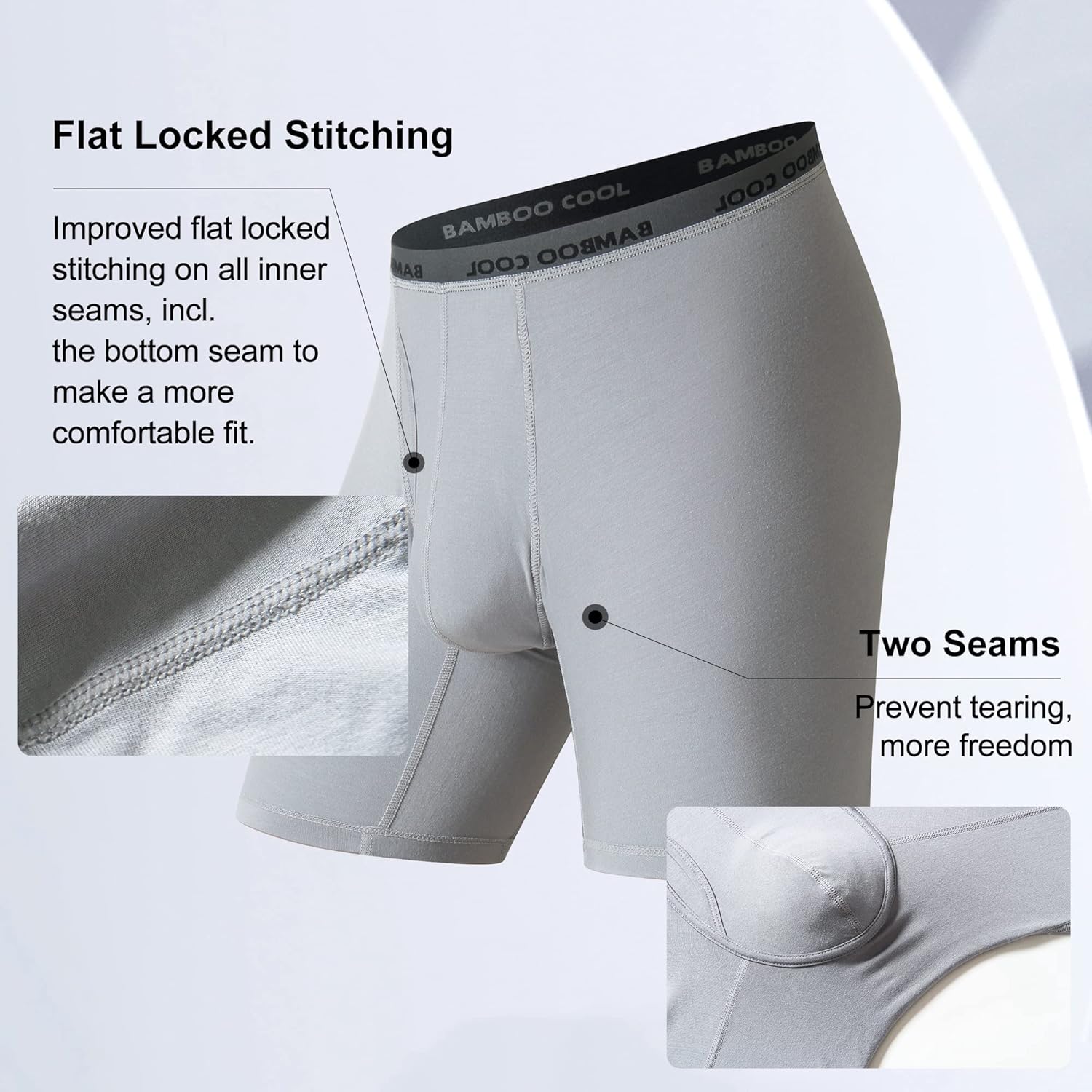 BAMBOO COOL Men's Ultra Breathable Underwear,No Riding Up Boxer Briefs with ComfortFlexible Waistband,Multipack