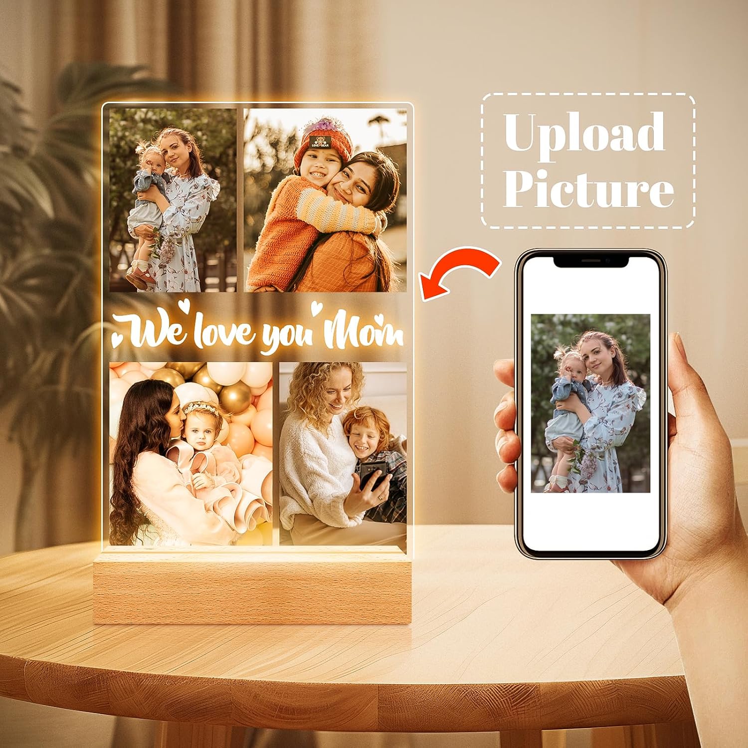 Personalized Picture Frame with Night Light, Custom Photo Frame with Photos, Customized Gifts for Mom Girls Boys, Personalized Birthday Gifts for Mom, Kids, Baby, Family