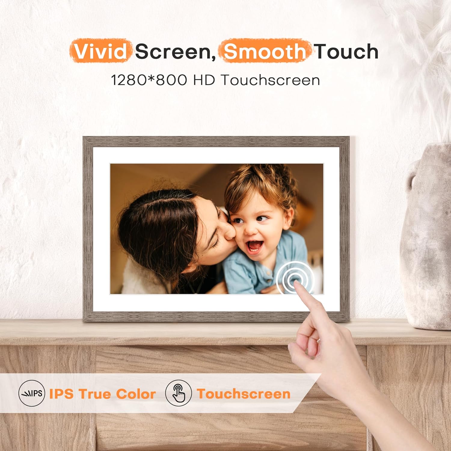 Frameo 10.1 Inch Digital Picture Frame, Digital Photo Frame WiFi, 32GB Memory, Electric Slideshow Frame, 1280 * 800 HD Touch Screen, Wall Mountable, Share Instantly, Mom Gifts, Greige