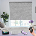 Graywind Smart Blackout Roller Shades Compatible with Alexa Google Textured Gleaming Fabric Rechargeable Motorized Blinds Cordless Remote Control Window Shades, Custom Size (Striped Grey)