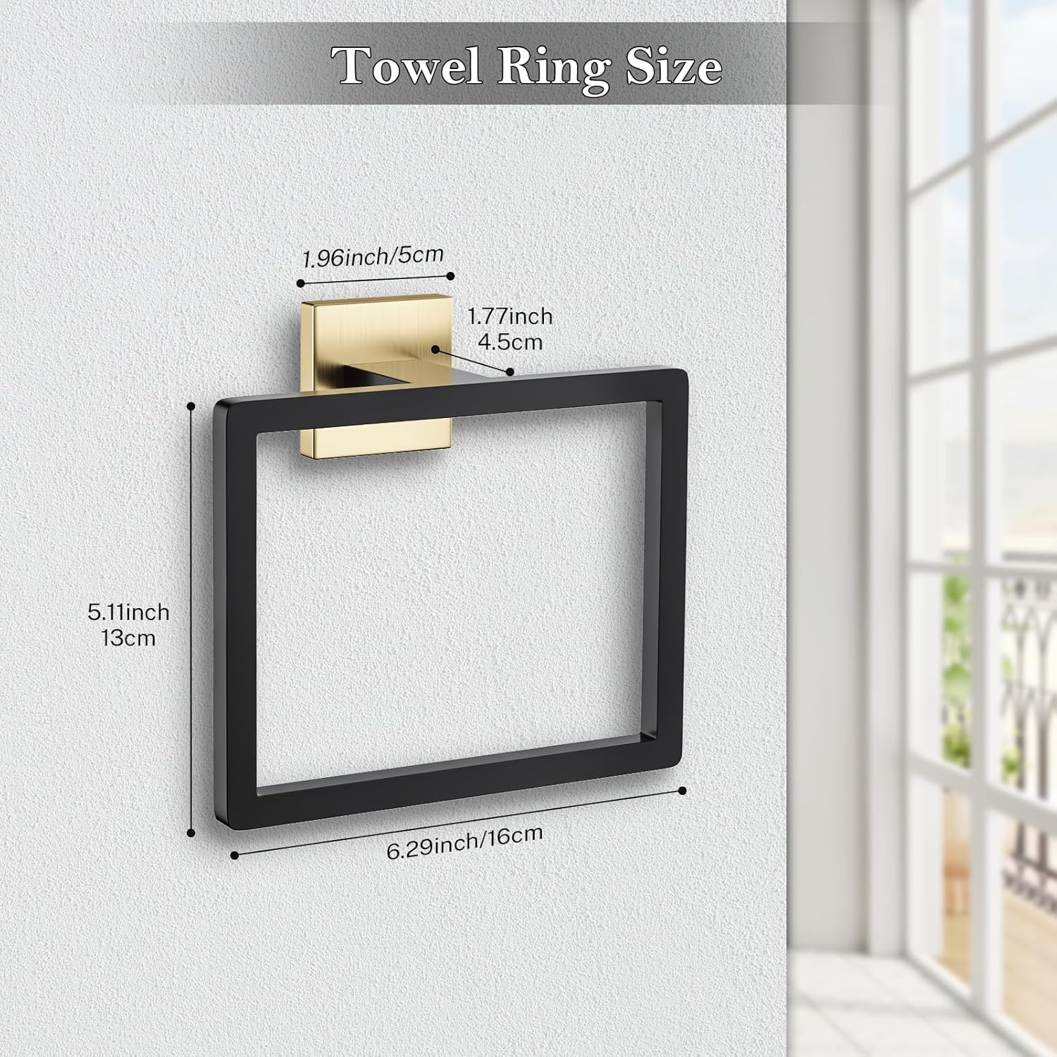 2-Piece Black Gold Towel Ring,Hand Towel Holder,Modern Towel Holder Stainless Steel Towel Rack Wall-Mounted Bathroom Towel Ring