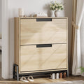 CABIHOME Shoe Storage Cabinet with 2 Flip Drawers, Freestanding Shoe Organizer with Metal Legs, Adjustable Shelf Narrow Shoe Rack Cabinet for Entryway, Hallway, Living Room, Oak