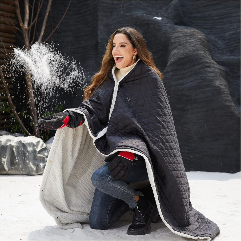 Heated Blanket Battery Operated,12V Cordless heating pad with 15000 battery,Heated Shawl Throw Blanket,Wearable Heated Blanket,Sherpa Lining,3 Heating Set for Outdoor Camping,Backpacking,Hiking,Travel