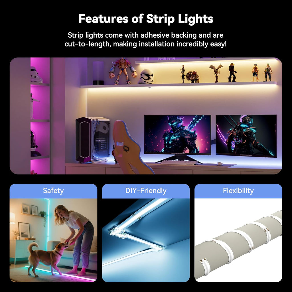 MIWISE RGB COB LED Strip Light 9.84ft/3m,Color Changing Dimmable Strip Light DC24V,Compatible with Alexa/Google Assistant/Tuya Multicolor Flexible Tape Light,for TV,Bedroom,Party DIY Decoration