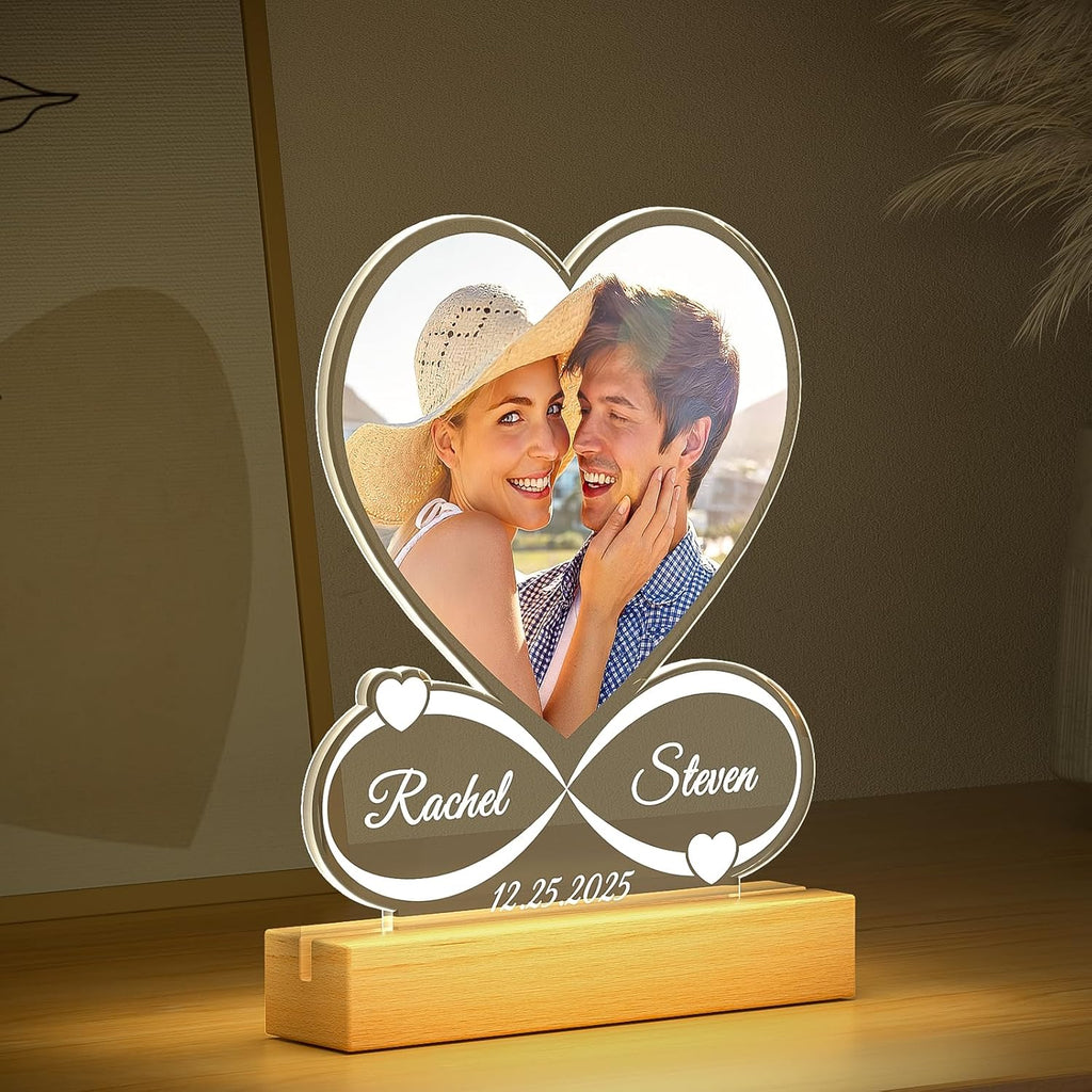 Custom Picture Frames with Photo, Custom Photo Frame with Night Light, Personalized Picture Frame, Personalized Anniversary Valentines Day Gifts for Women Men Him Her Girlfriend Boyfriend Couple Wife
