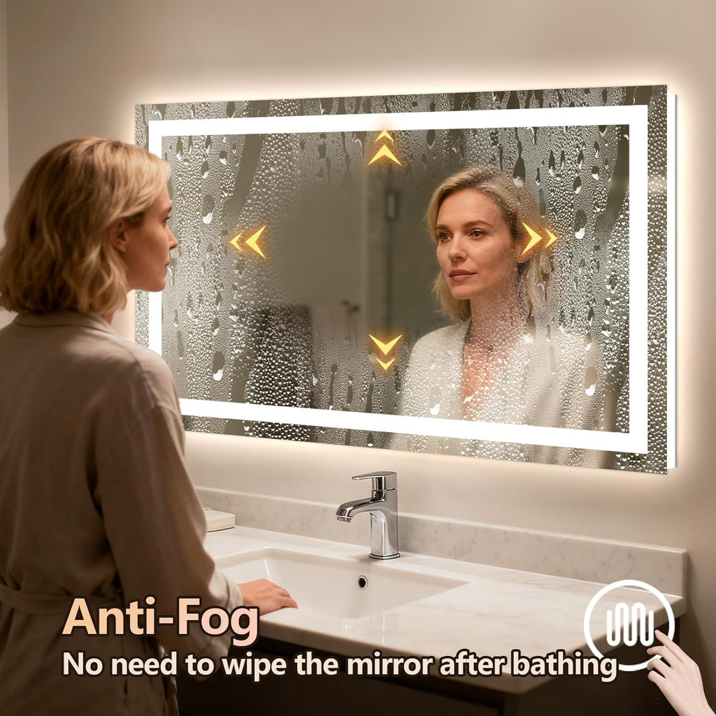 Niccy 40" x 24" LED Bathroom Mirror with Lights, Backlit and Front Lit, Lighted Vanity Mirror for Wall with 3 Colors, Anti-Fog, Shatter-Proof, Memory for Bedroom, Horizontal/Vertical