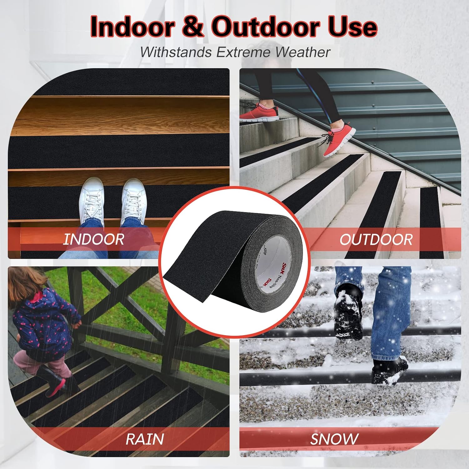 S&X Premium Outdoor Anti-Slip Tape - 4" x 60' Black Non-Slip Traction for Stairs, Ramps, Walkways, Boats, Weatherproof, High Traction, Long-Lasting Safety Solution