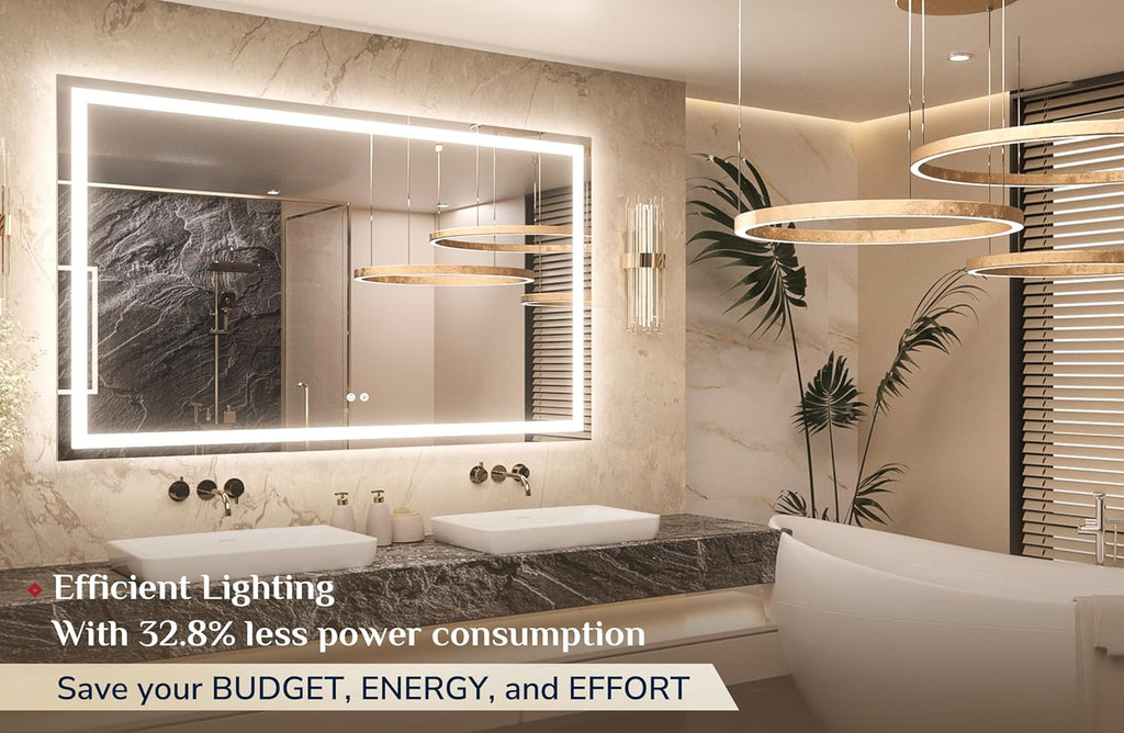 Keonjinn 55 ” x 36 ” Lighted Mirror for Bathroom Wall, LED Mirror with Frontlit & Backlit, Bathroom Mirror with Lights, Dimmable 3-Color Lights, HD Tempered Glass, UL-Listed LED Driver