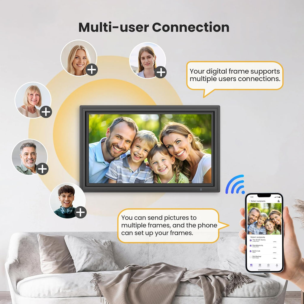 64GB 15.6" Large Digital Picture Frame, Uhale WiFi Electronic Photo Frames with 1920 x 1080 FHD IPS Touch Screen, Support Auto-Rotate Wall Mounted SD&USB Card, Share Photos/Videos from Phone Instantly
