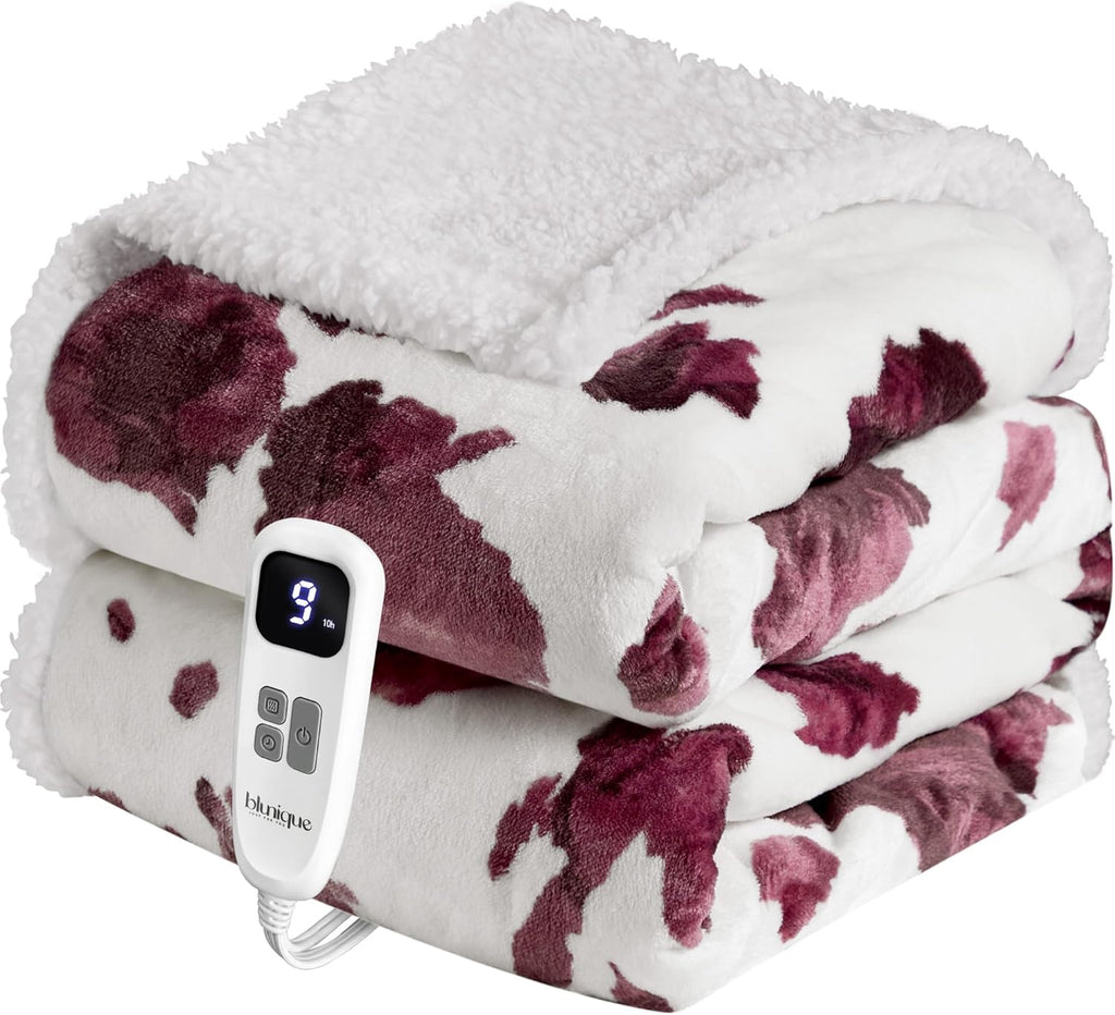 Heated Blanket Throw Blanket – Fast Heating Blanket with 10 Heat Settings & 4 Timer Options, Cozy Soft Fleece Sherpa, Washable, Warm Gifts for Grandma