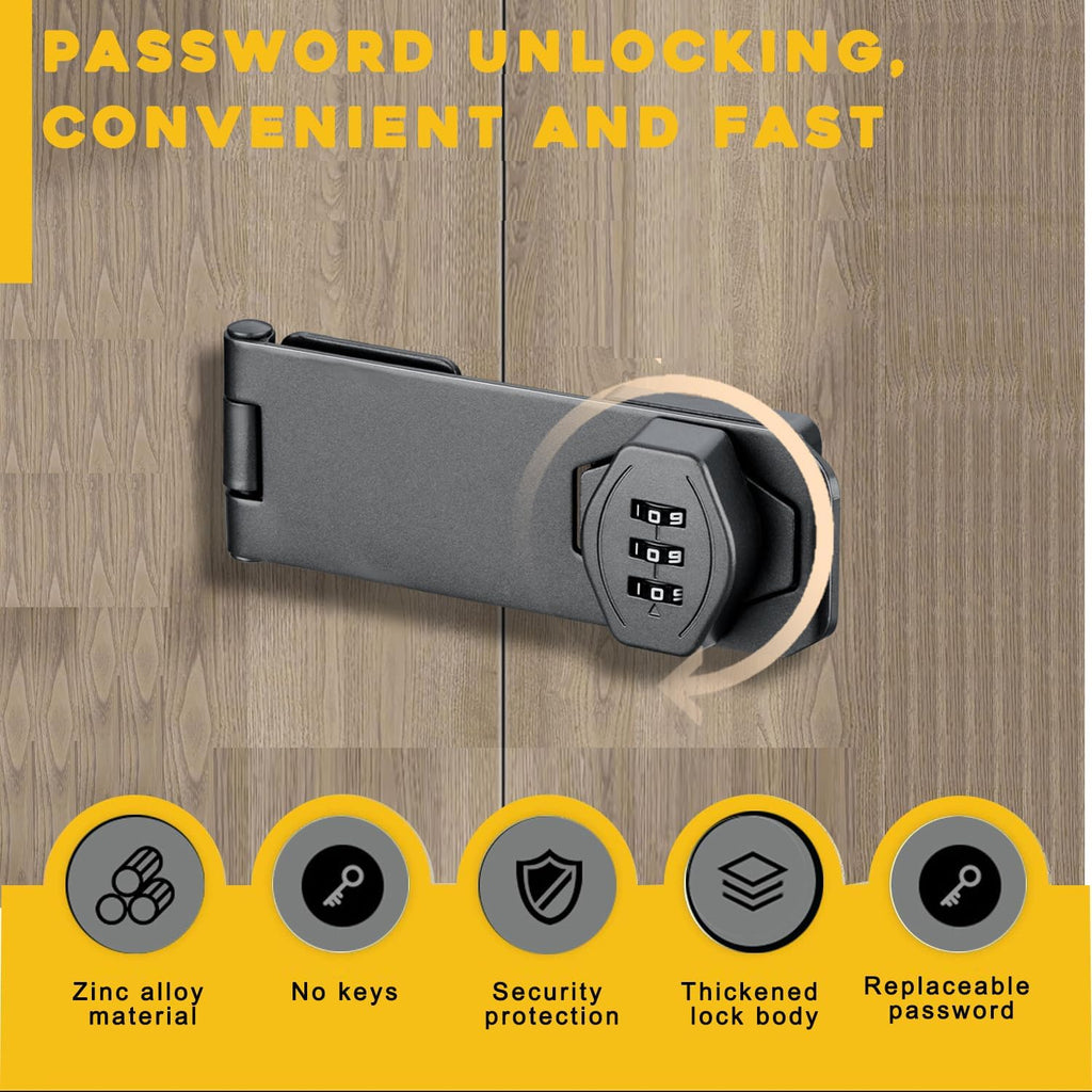 Password Rotary Hasp Locks, 2 Pack Door Security Slide Latch Lock,Black Digit Combination Lock for Small Doors, Cabinets, Barn Door, Bathroom, Outdoor, Garage, Garden