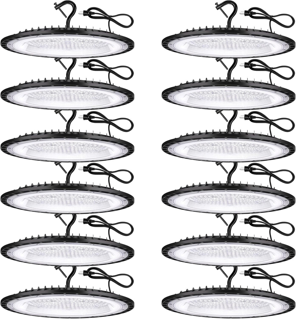 12 Pack 200W UFO LED High Bay Lights,120VAC IP66 Waterproof,90800LM 5000K Daylight, 850W MH/HPS with Plug Commercial Bay Lighting for Barn,Gym,Factory,Warehouse,Shop,Workshop,Gym
