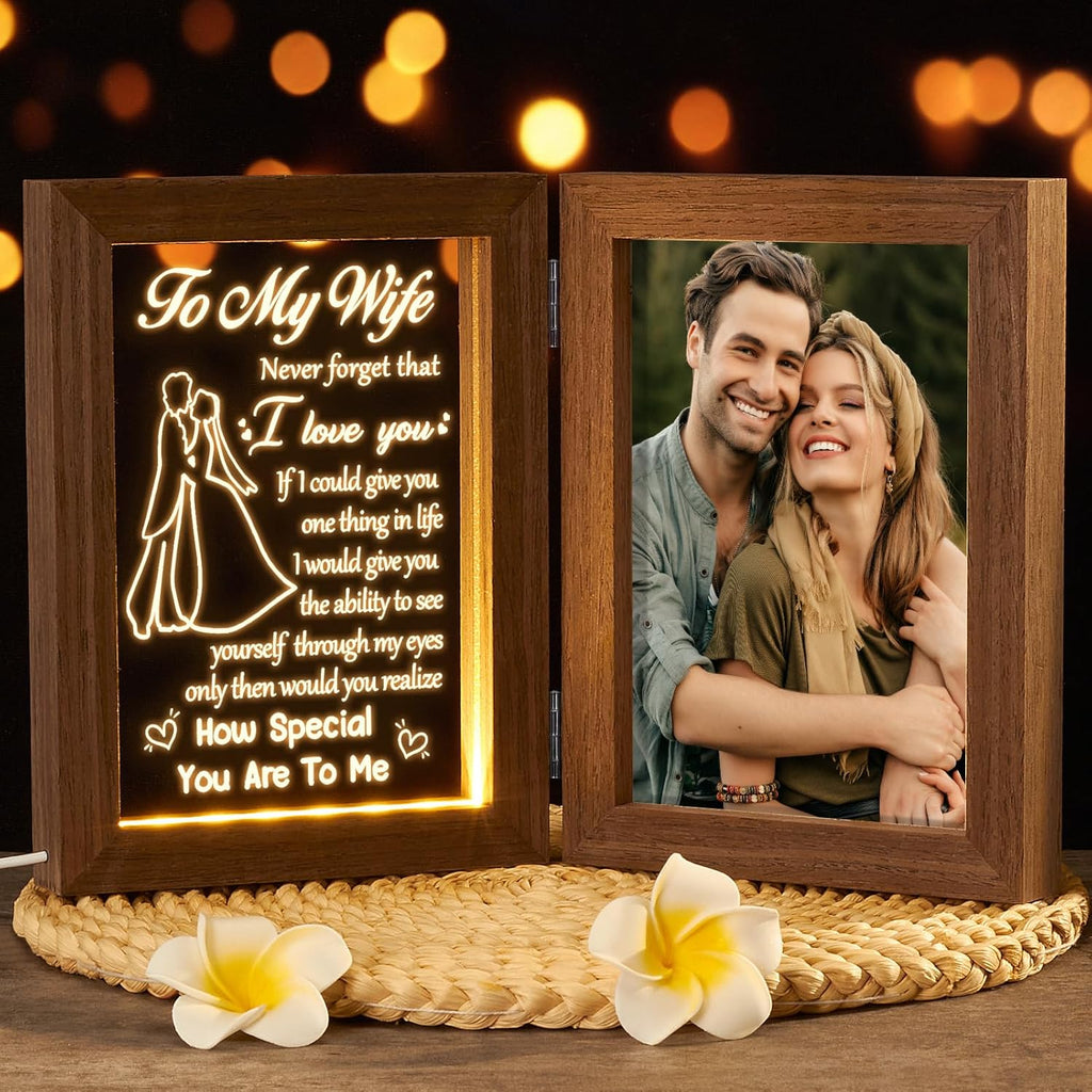Christmas Gifts for Wife from Husband - Wife Gifts Picture Frame 5x7 with Night Light, Wedding Anniversary Birthday Gift for Women Wifey Ideas Valentines Day I Love You Gift for Her Romantic to Wifey