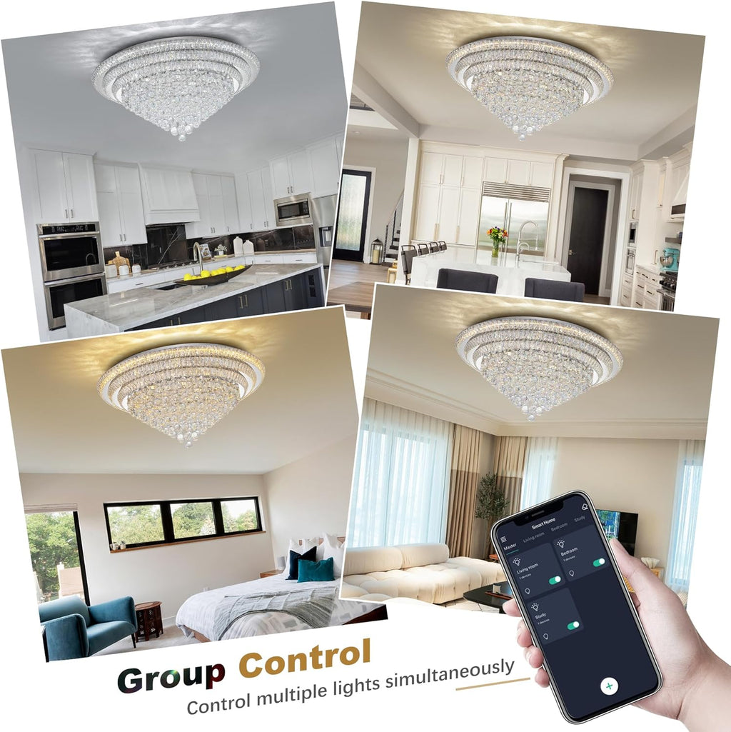 40“ Elegant LED Crystal Raindrop Ceiling Light, Flush Mount Chandelier Light Fixture with Remote Control for Living Room Kitchen Island Bedroom Hallway Entryway Foyer(Dimmable)