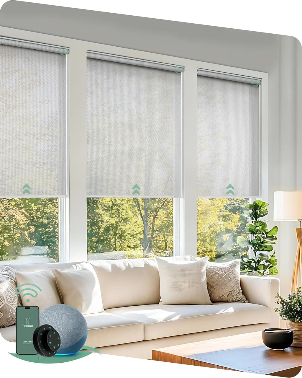 Yoolax Motorized Solar Shades, Flame Resistat Smart Blinds for Windows Motorized Roller Shades, Motorized Blinds Compatible with Alexa Custom Size (Solar-5% Openness White)