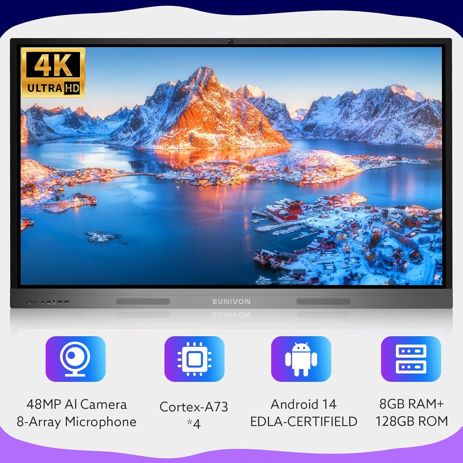Smart Board 55" 4K Interactive Whiteboard Google EDLA-Certified for Classroom Office Home School, OTA Software Updates 8GB RAM + 128GB Storage