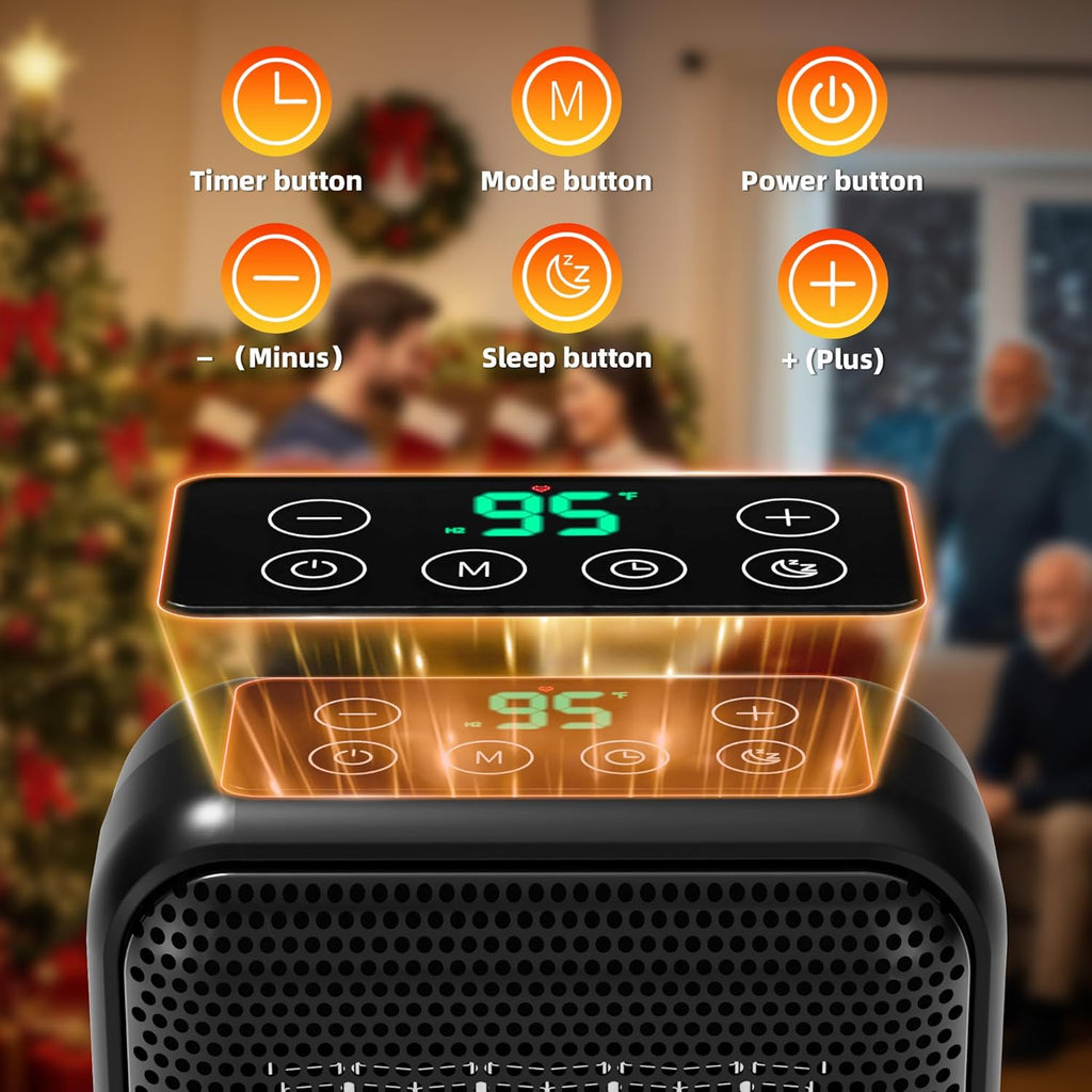Space Heater, 1400W Electric PTC Ceramic Heaters Indoor Portable 2S Fast Heating with Thermostat, LED Display, ECO & Sleep Mode, Quiet Small Heater with 24H Timer, Tip-Over Protection, Black