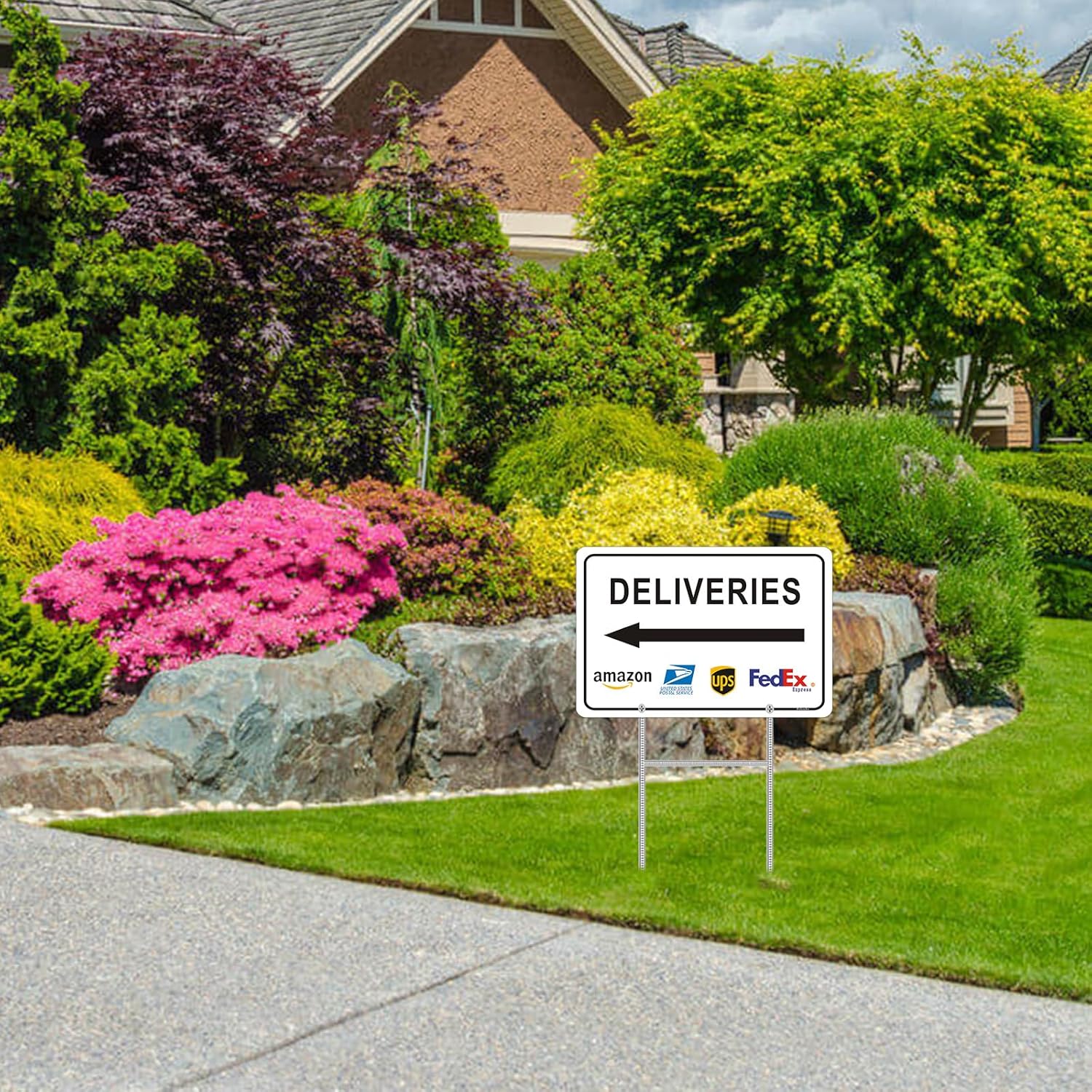 Deliveries Sign with Stake 12”x8” Delivery Sign with Arrow Left Aluminum Metal Delivery Instruction for Packages Easy Installation for Home