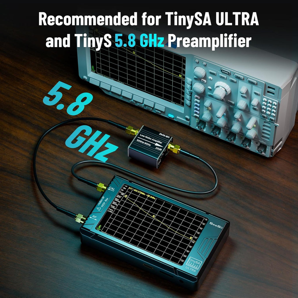 SeeSii TinySA Ultra Spectrum Analyzer with ZK06-20dB Low Noise Amplifier, 4.0 Inch 100kHz to 5.3GHz Handheld Tiny Frequency Analyzer with 32Gb Card,100kHz to 800MHz MF/HF/VHF UHF Input