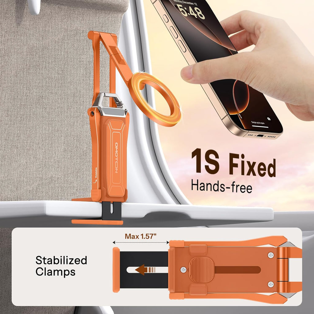 OMOTON 360°Rotating for MagSafe Tripod Mount, Adjustable Aluminum Magnetic Phone Tripod for iPhone 17/16/15/14 Pro Max Air, Foldable Cell Phone Stand Fits Vlog, Gym, Travel Essentials, Orange