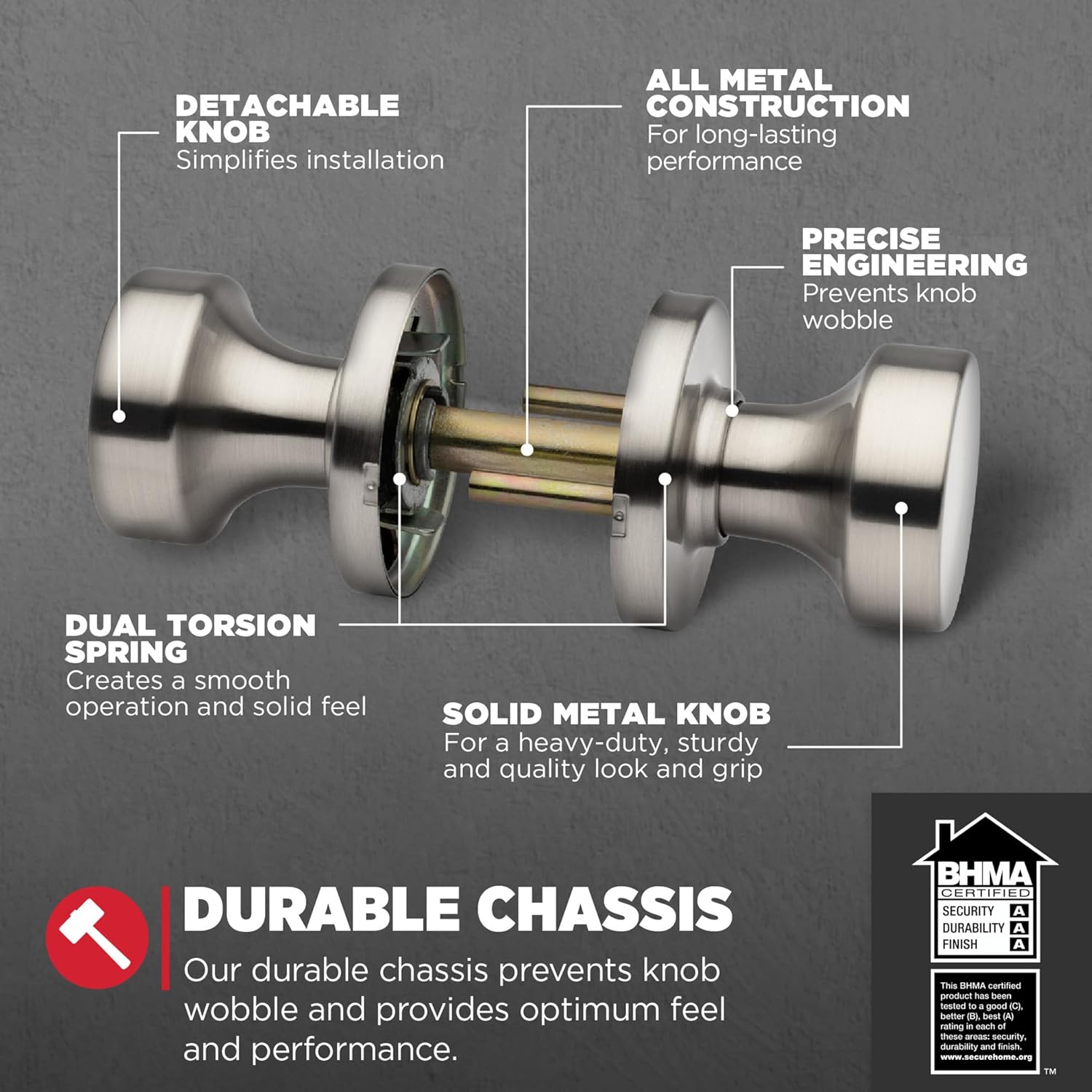 Kwikset Pismo Interior Passage Door Knob, Handle For Closet and Hallway Doors, Non-Locking Doorknob in Satin Nickel, with Microban Protection